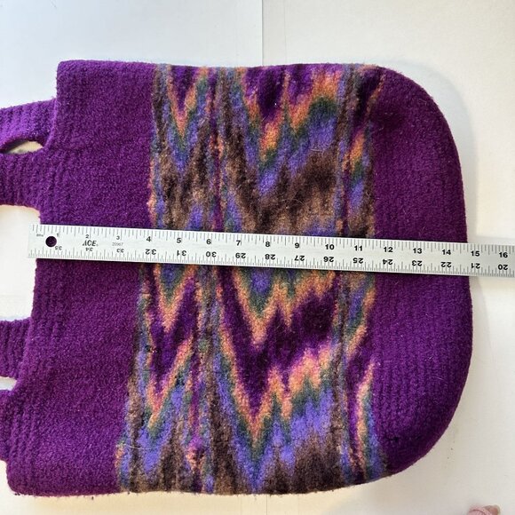 Handmade Purple Wool Shoulder Bag Geometric Multicolor Pattern Artisan - Picture 5 of 8
